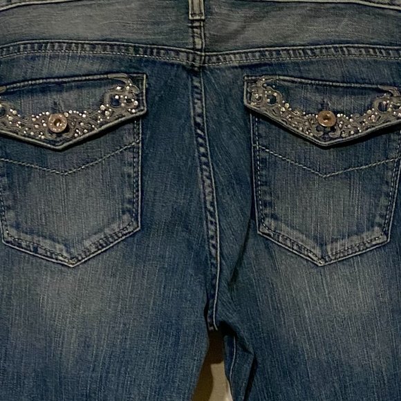 Guess Foxy Flare Jeans Flare Low Rise Stretch Embellished Denim NWT 32 - Picture 5 of 11